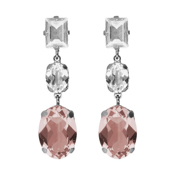 Långa ovala Ombra-örhängen med kristall i rodiumpläterat silver för wholesale av Victoria Cruz