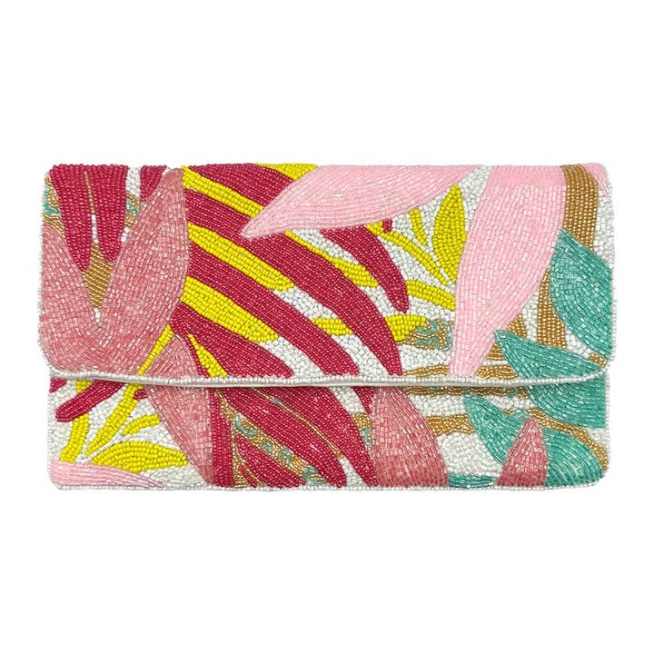 PASTEL LEAF BEADED CLUTCH for wholesale by Pizzazz, Inc.
