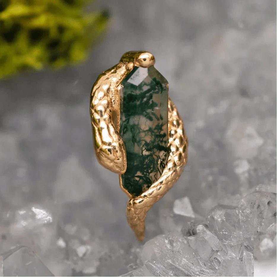 Piercing-zone - Vendita all'ingrosso Orecchini singoli - Eve Was Framed – Estremità Senza Filettatura in Oro 14K con Agata Muschiata3