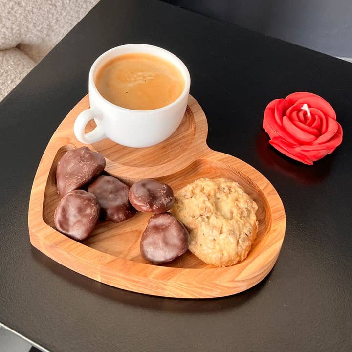 Heart-Shaped Wooden Tea and Biscuits Tray Serving Board for wholesale by AboutWood
