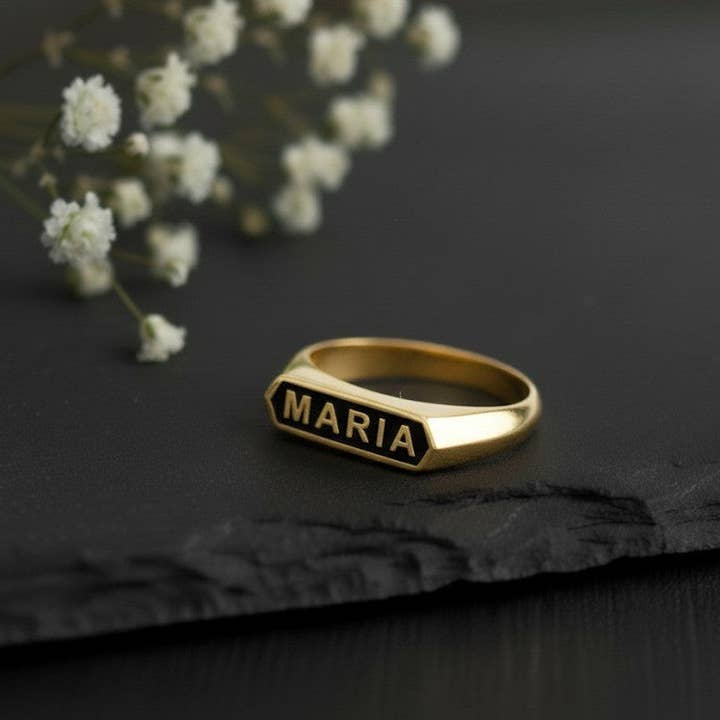 Personalized Name Ring | Engraved Name Plate Signet in Sterling Silver for wholesale by Princejewelshub