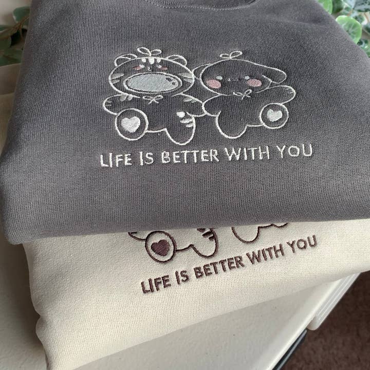 Overthinker Apparel - Wholesale Graphic Sweatshirt - Unisex - Life Is Better With You – Embroidered Oversized Sweatshirt4
