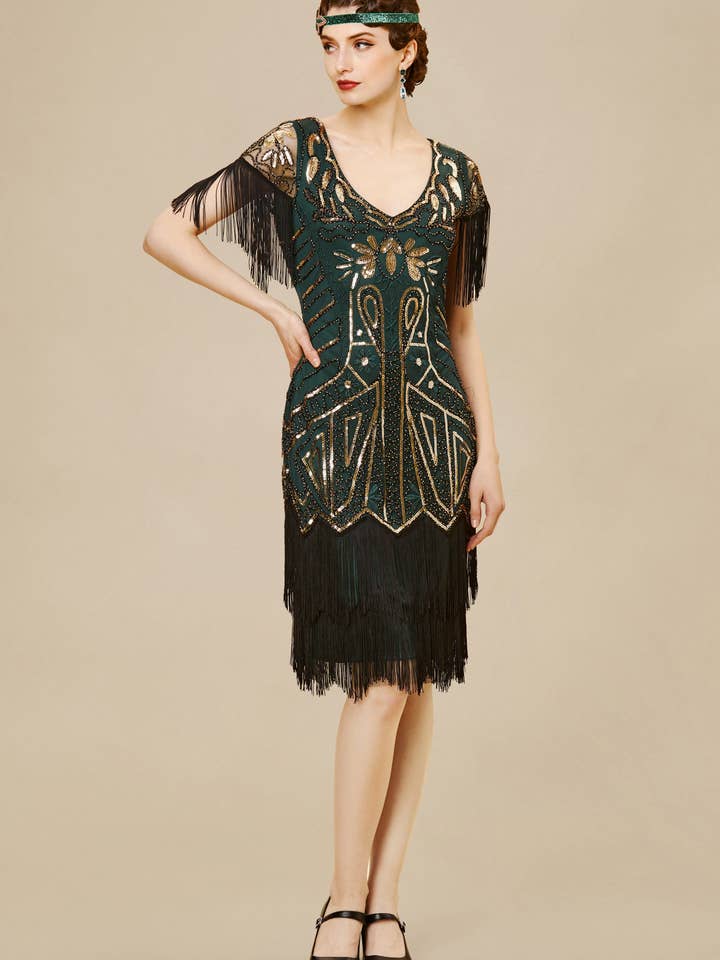 BABEYOND - Wholesale Dress - Women's - Art Deco Paisley Sequin Fringe Dress