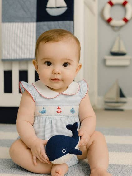 Babygrow de Algodão Pima com Fumê "Âncora e Baleias" para Menina por atacado de Baby Threads