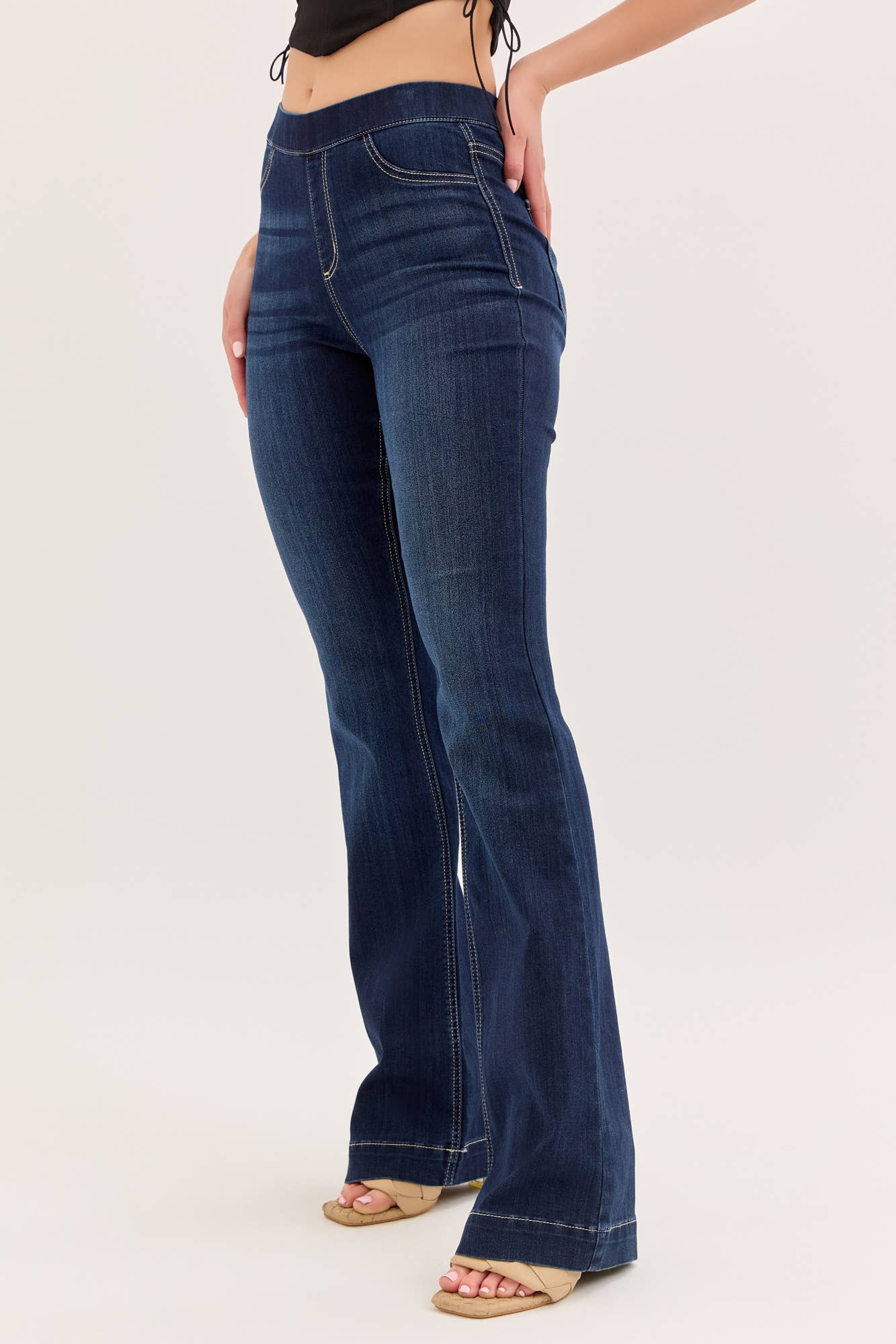 Cello Jeans - Wholesale Jeans - Women's - High Rise Dark Pull On Flare Jegging [AB37211DK]2