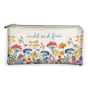 Kelly Green Reusable Zip Pouch- WILDFLOWERS for wholesale by Punch Studio