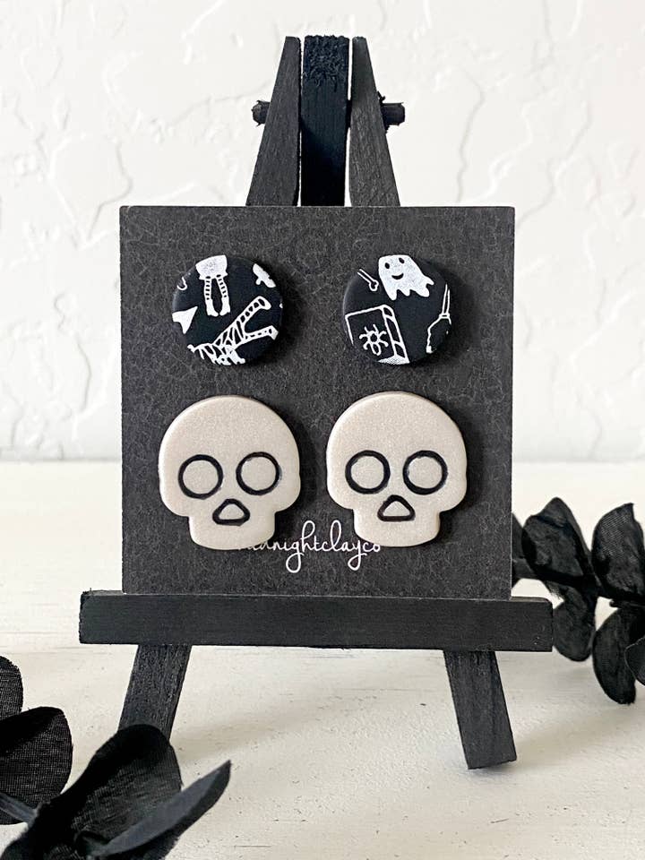 halloween earrings, black earrings, halloween jewelry, studs for wholesale by midnightclayco