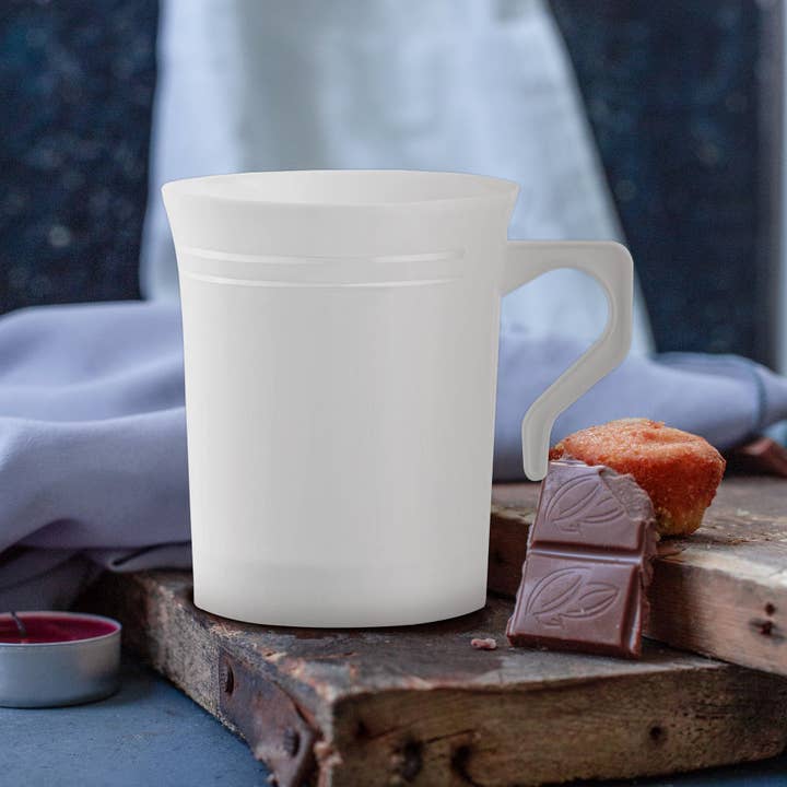 Smarty had a Party - Wholesale Disposable Cup - 8 oz. White w/ Silver Edge Rim Plastic Coffee Mugs - 10 pcs5