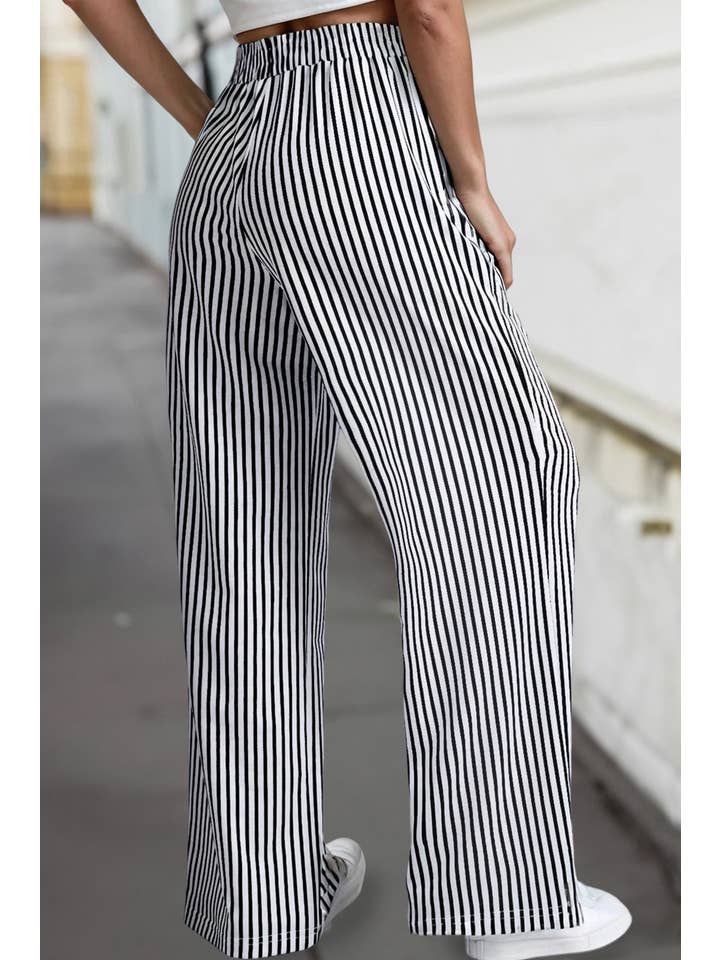 Stripe Elastic High Waist Wide Leg Casual Pants | S-XL for wholesale on Faire1