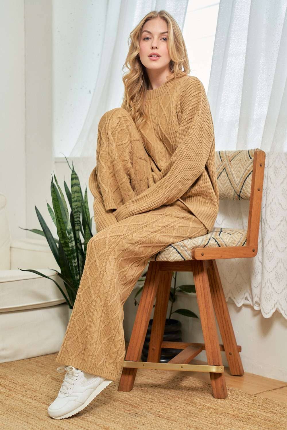 CAMEL Cable Crochet Oversize Sweater for wholesale on Faire6