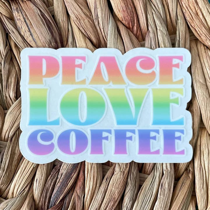 Love Peace Coffee Clear Sticker for wholesale by Notelette Press