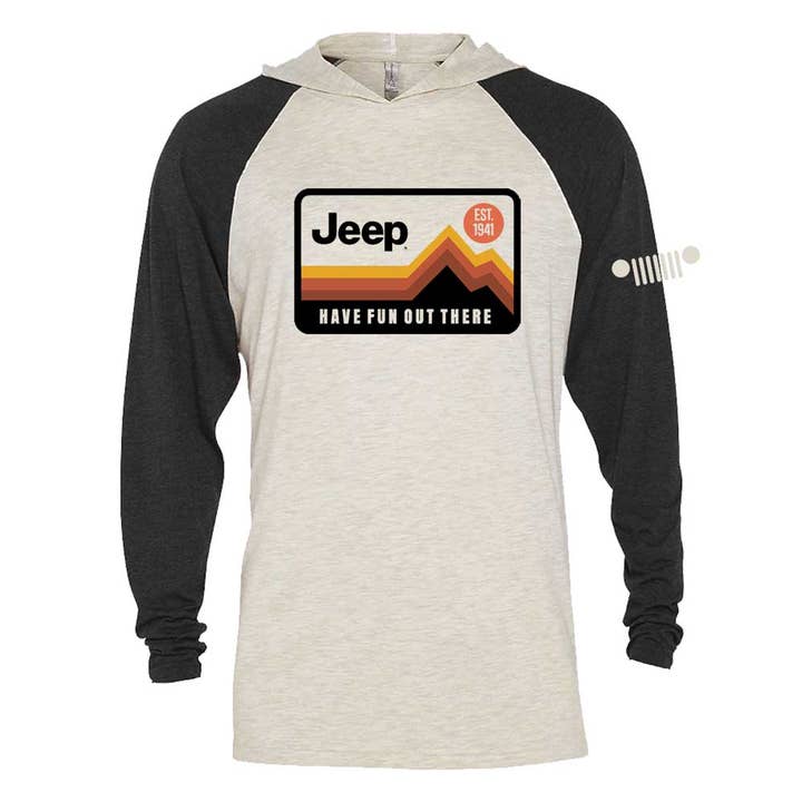 Mens Jeep® Have Fun Out There Long Sleeve Hooded T-Shirt - Black / Natural for wholesale on Faire0