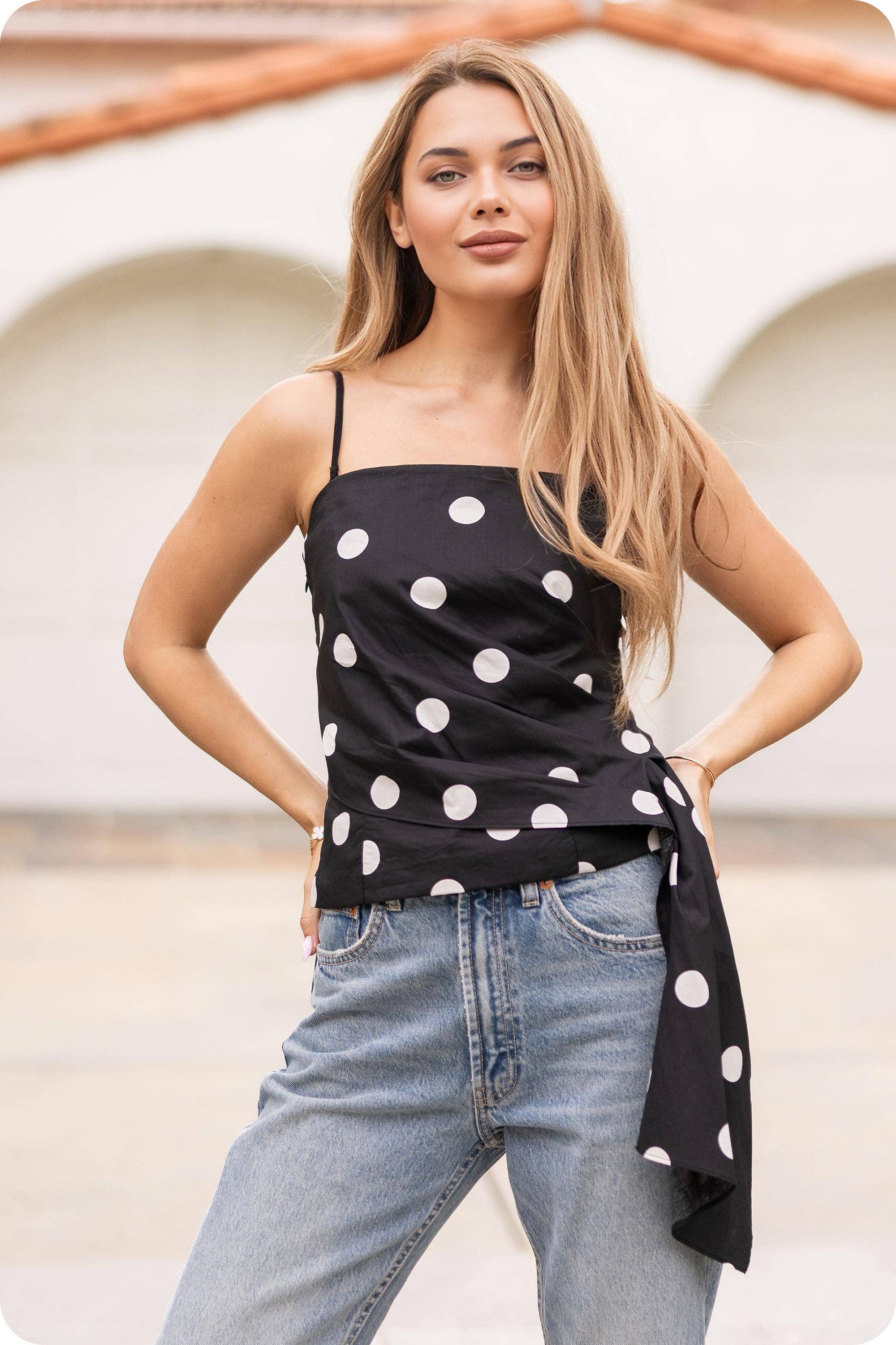 Strut & Bolt - Wholesale Blouse - Women's - Draped Pleat Detail Polka Corset Tube Top0