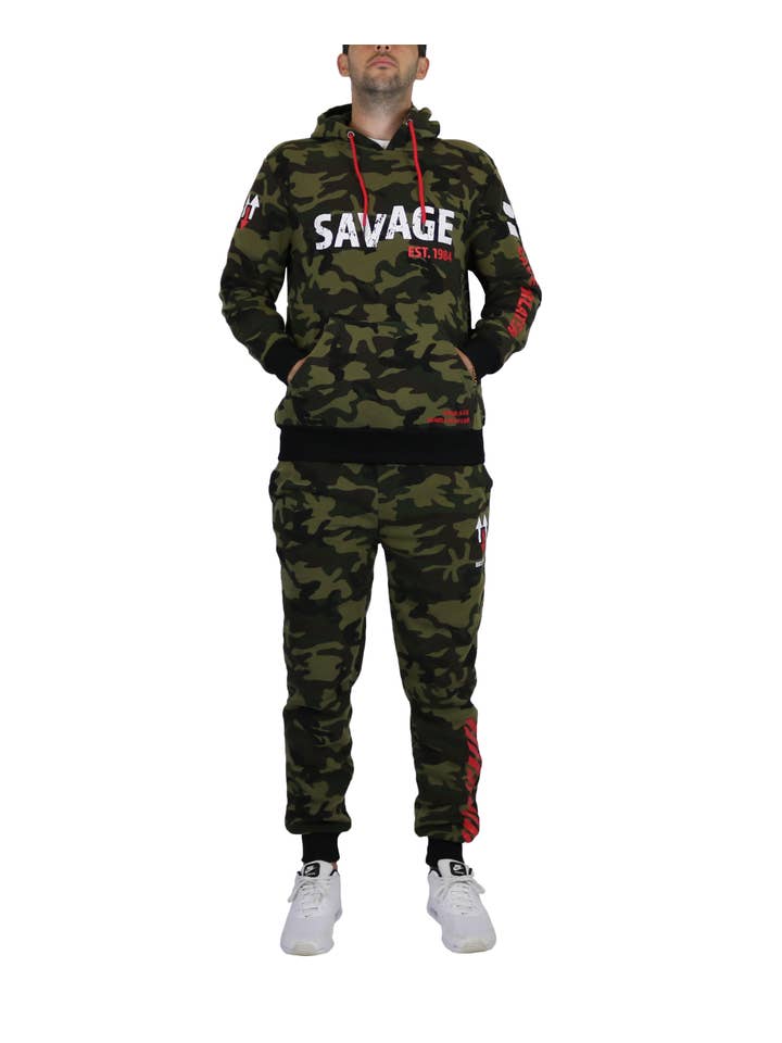 Galaxy By Harvic - Wholesale Lounge Set - Men's - Men's Fleece Hoodie & Jogger Set - SAVAGE CAMO6