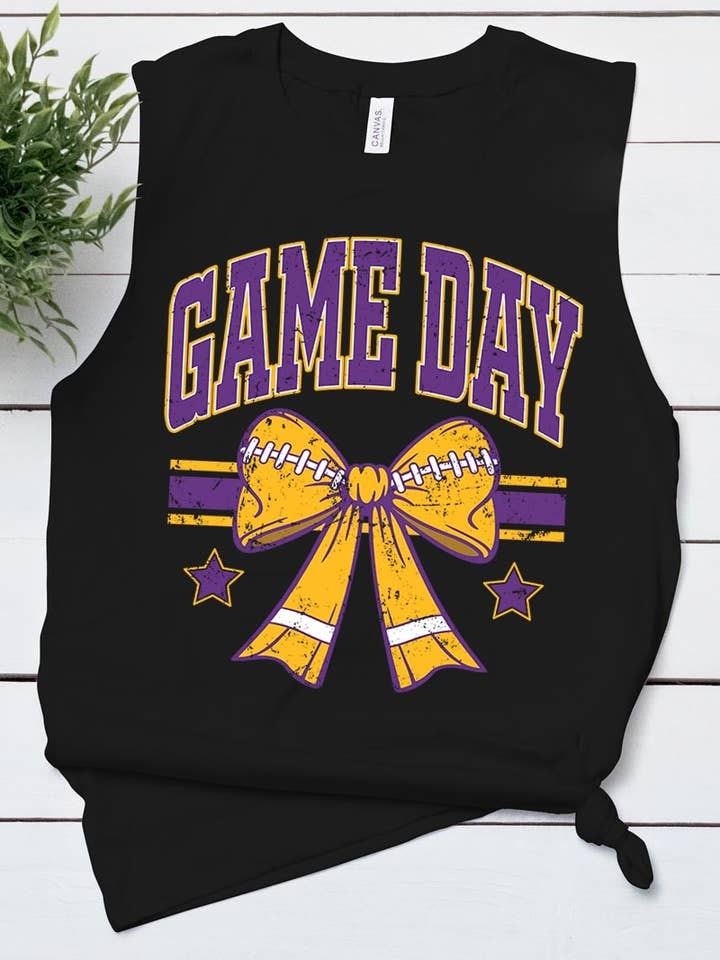 Lila Spieltag Fußballbogen Grafik Muskelshirt für den Großhandel von COLORBEAR