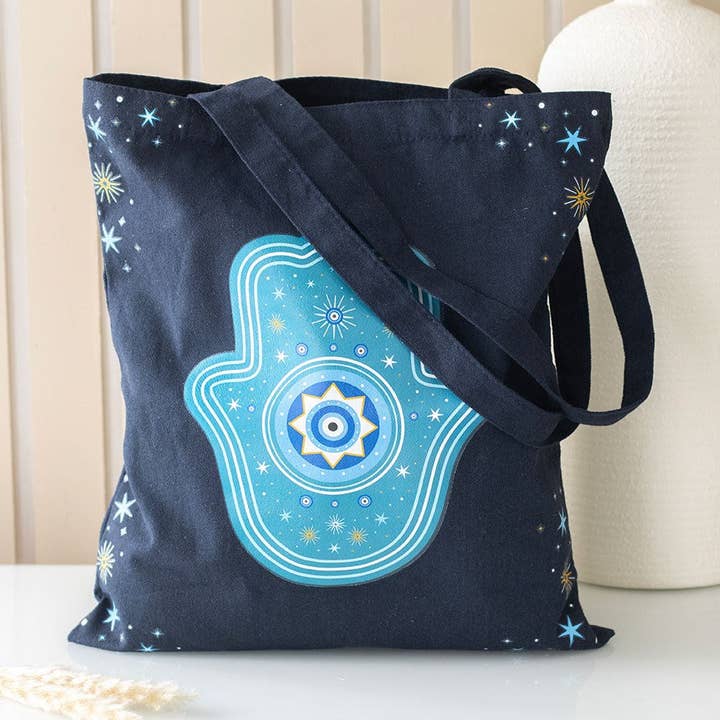 Sac fourre-tout en polycoton Main de Hamsa pour la vente par Something Different Wholesale