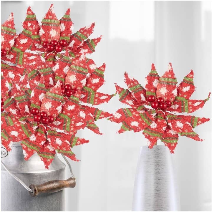 Factory Direct Craft - Wholesale Artificial Christmas Tree - 9" Artificial Red Poinsettia Pick