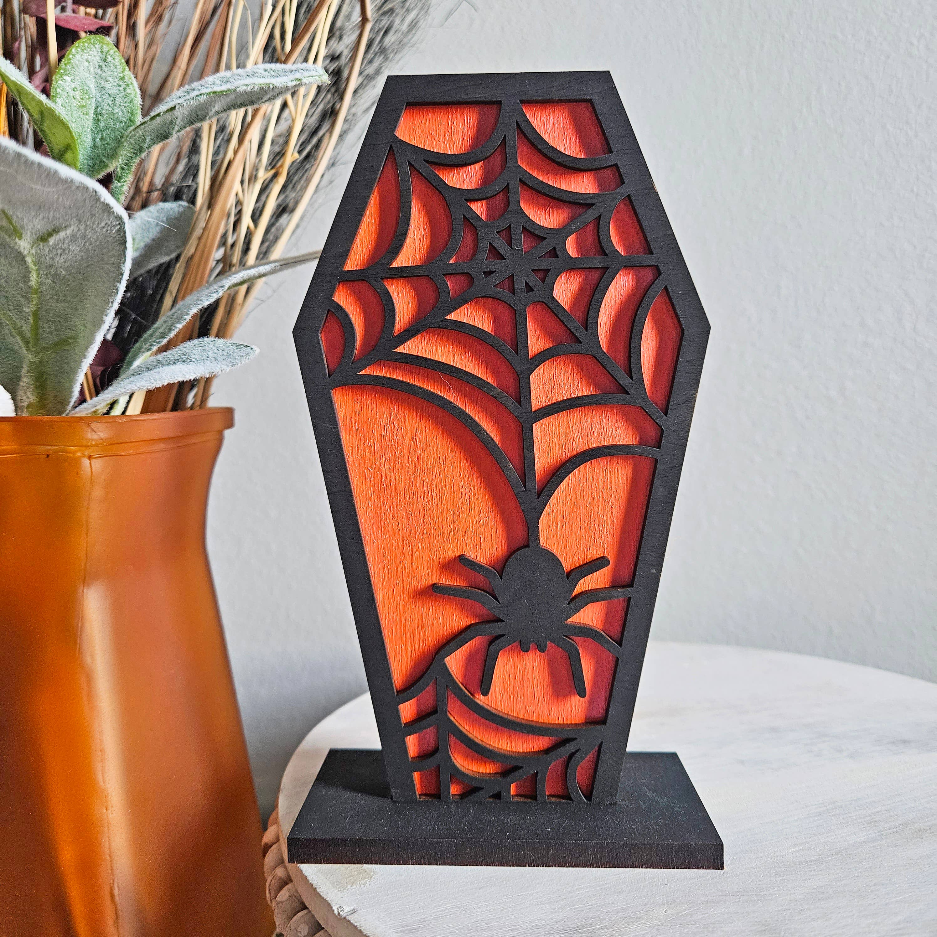 WhimsyLotus – Großhandel Tischdeko – Halloween-Sarg-Holzdekor | Halloween-Tischregaldekor6