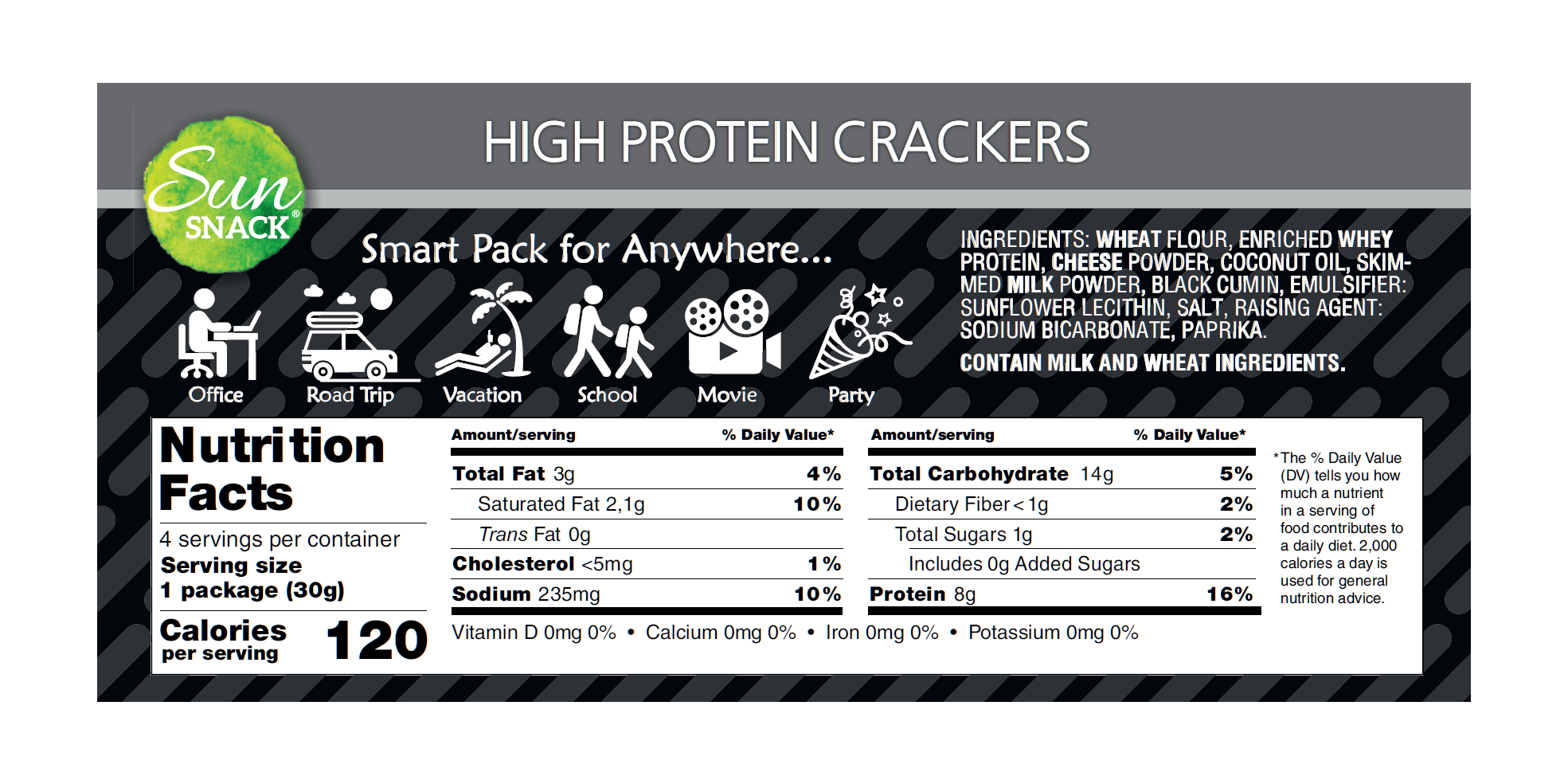 Sun Snack - Wholesale Crackers - High-Protein Black Cumin Crackers (4x30g) Pack3