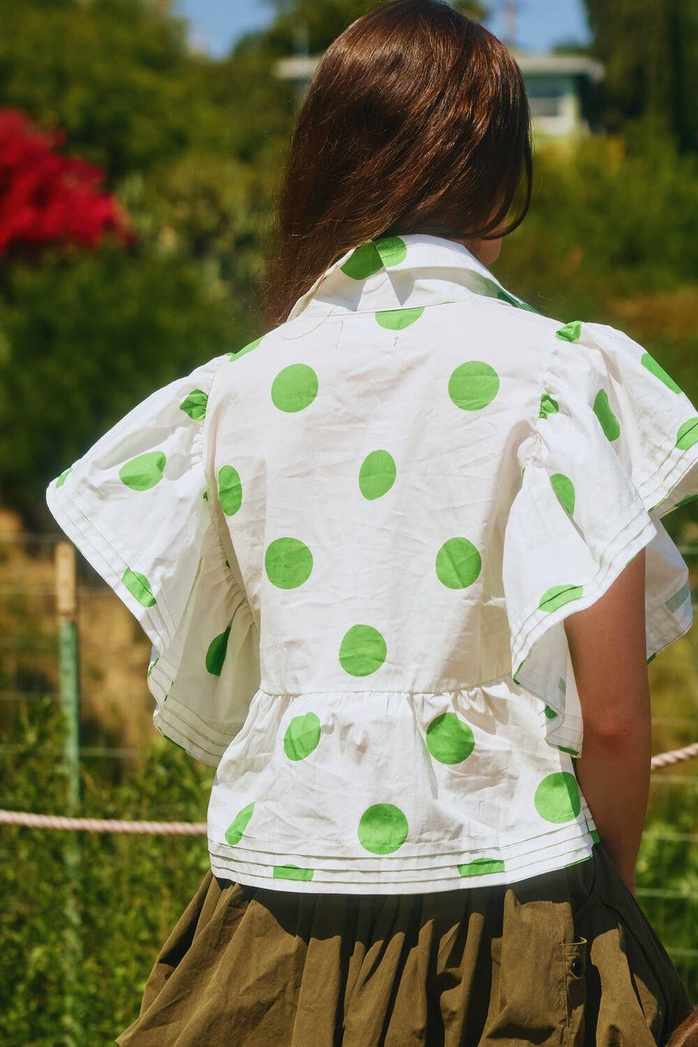 BUCKETLIST INC - Wholesale Blouse - Women's - IT2337 Ruffle Sleeves Pintuck Detail Polka Dot Print top39