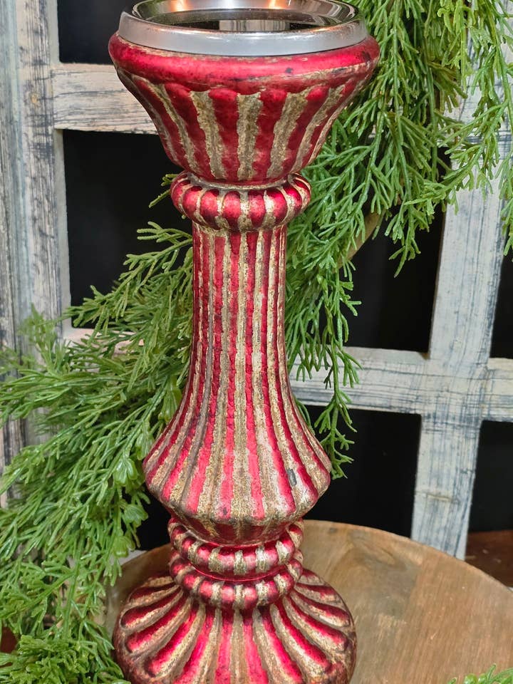 Tall Candy Striped Pillar Candle Holder 5x5x16.5in for wholesale by Wholesale Home Decor