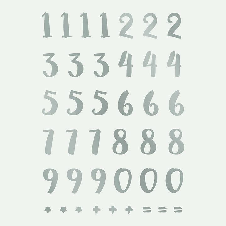 Opstrijkfilm — cijfers — speelse belettering, zilver voor wholesale door Fabfabstickers