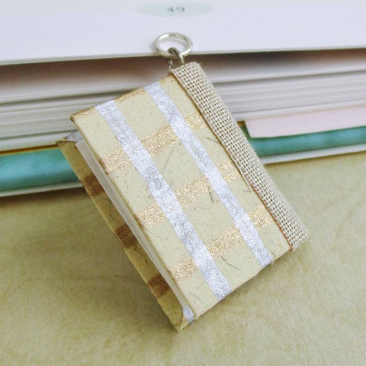 Silver and Gold Plaid Book Pendant- Silver for wholesale by Nicolette Tallmadge Designs