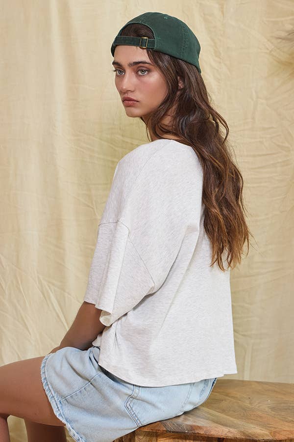 H grey Red T1754D 'CIAO' Graphic Jersey Boxy Crop Top for wholesale on Faire8