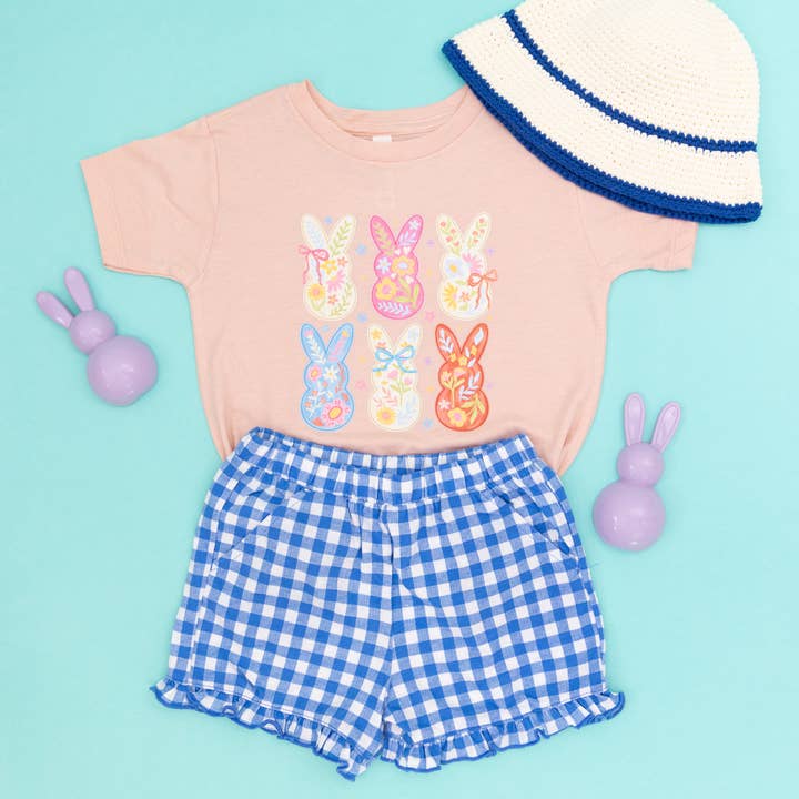Floral Bunnies Peep Bow Spring Girl Kids Easter Shirt for wholesale by Benny & Ray Apparel
