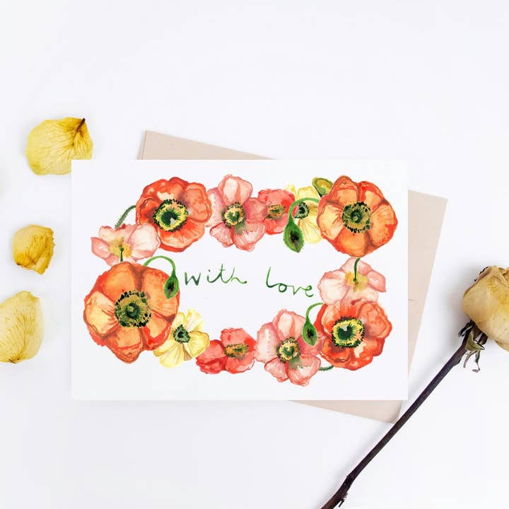 Avec carte Love Poppies pour la vente par Angela Savage Illustration