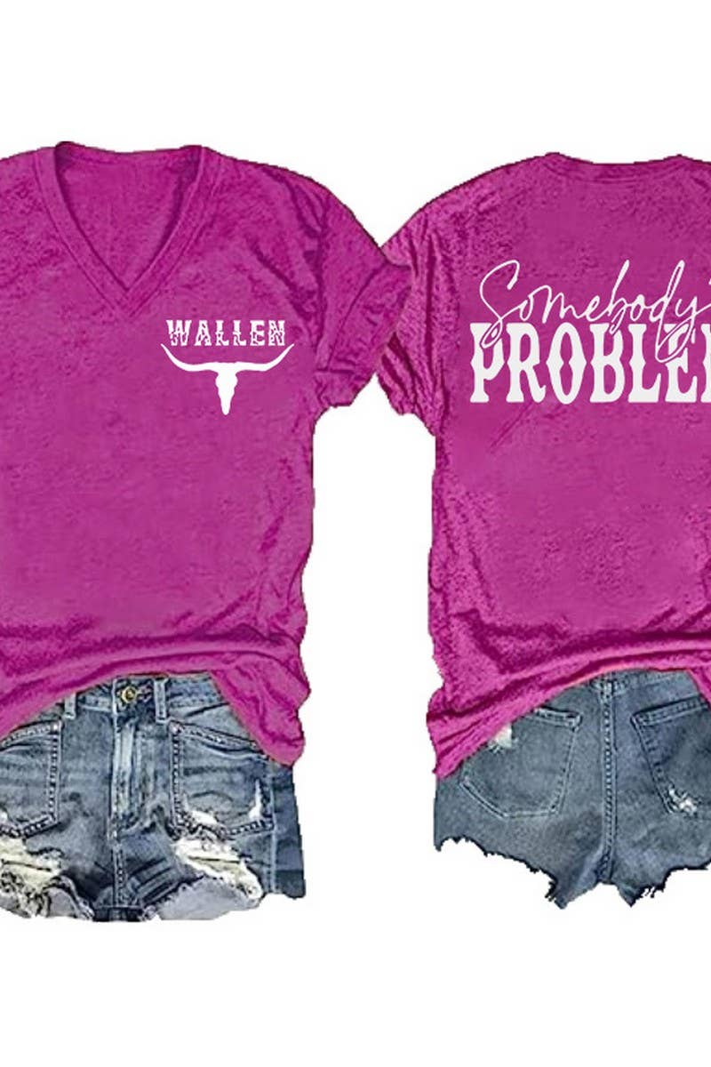 NINEXIS - Vente T-shirt sérigraphié – femme - CWTTS1055_T-SHIRT À MANCHES COURTES À COL EN V IMPRIMÉ RECTO-VERSO5