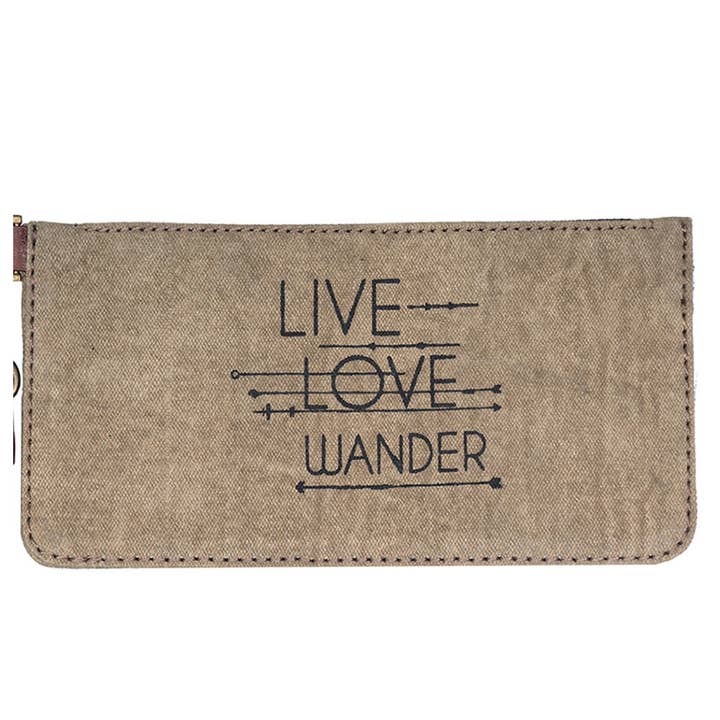 Mona B. - Wholesale Wristlet - Live Love Wander Canvas Card Case Wristlet,M-6020