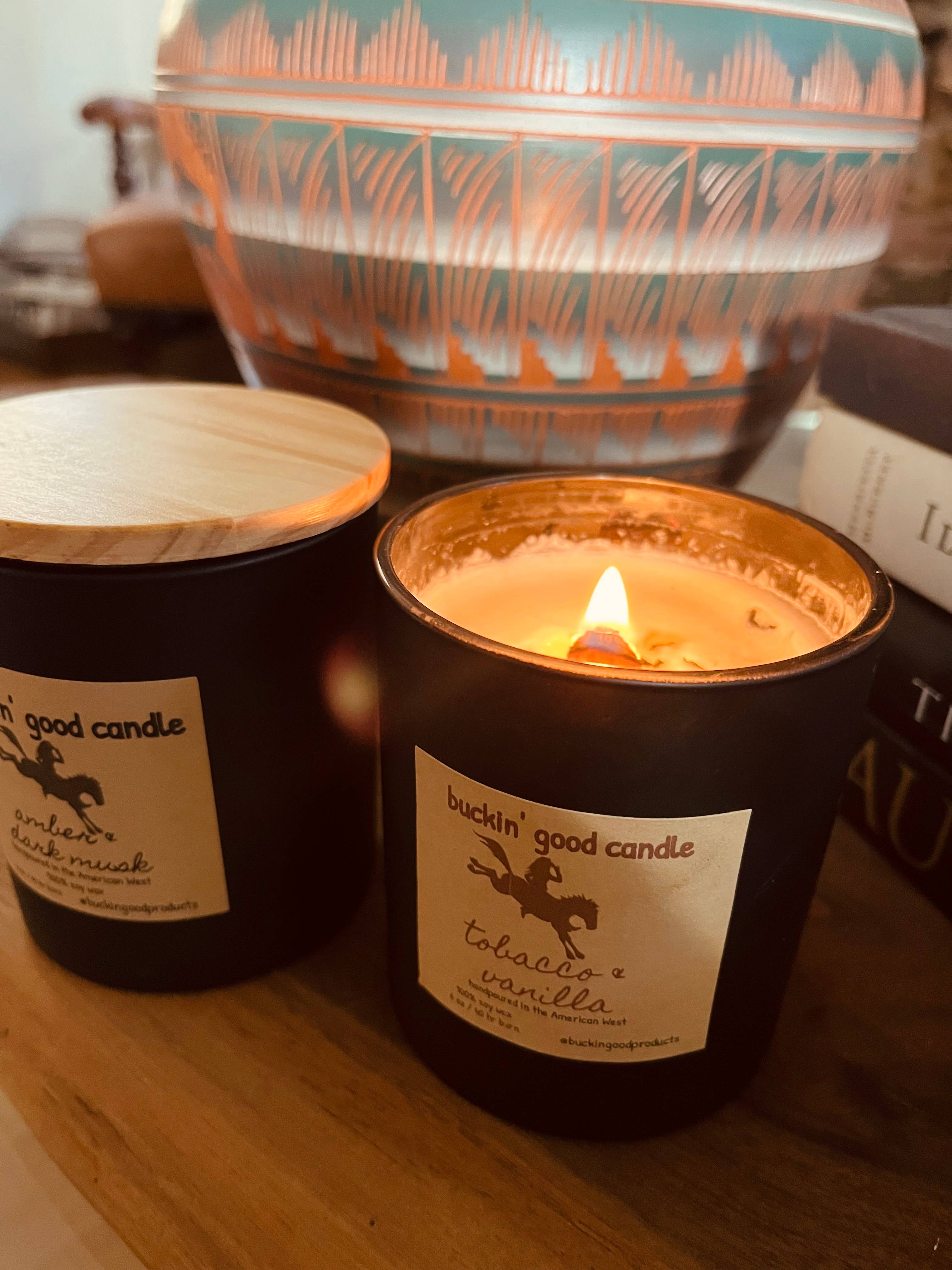 buckin’ good products - Wholesale Jar/Filled Candle - Candle Tobacco + Vanilla Ceramic (western decor)1