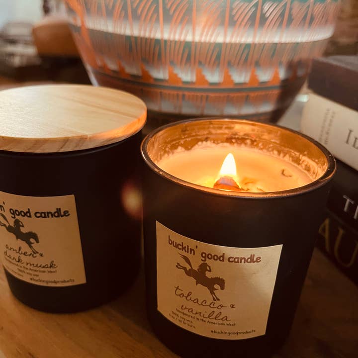 buckin’ good products - Wholesale Jar/Filled Candle - Candle Tobacco + Vanilla Ceramic (western decor)1
