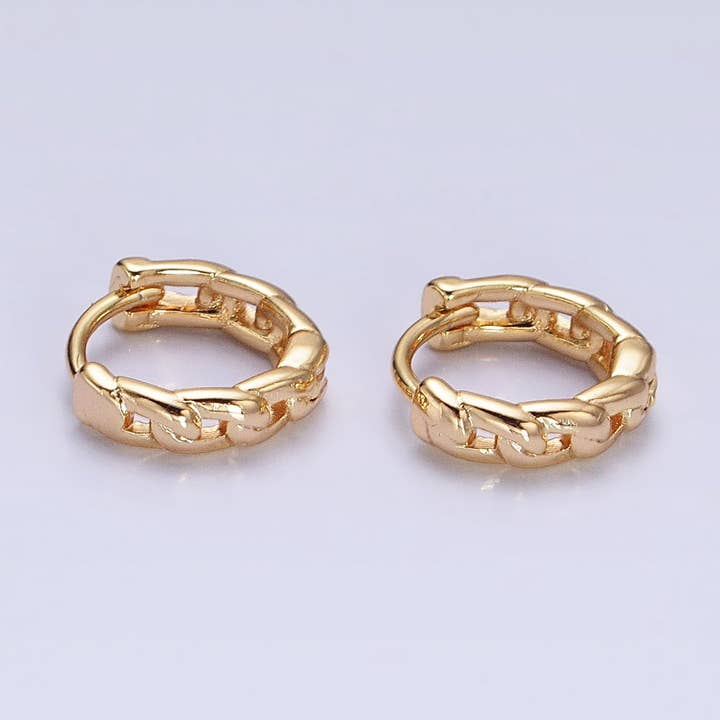Aim Eternal - Wholesale Huggie Earrings - Dainty Gold Curb Link Chain Minimalist Huggie Earrings0