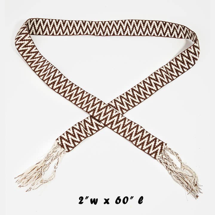 Collections by Fame Accessories - Wholesale Belt - Women's - Zig Zag Stripe Pattern Braided Belt