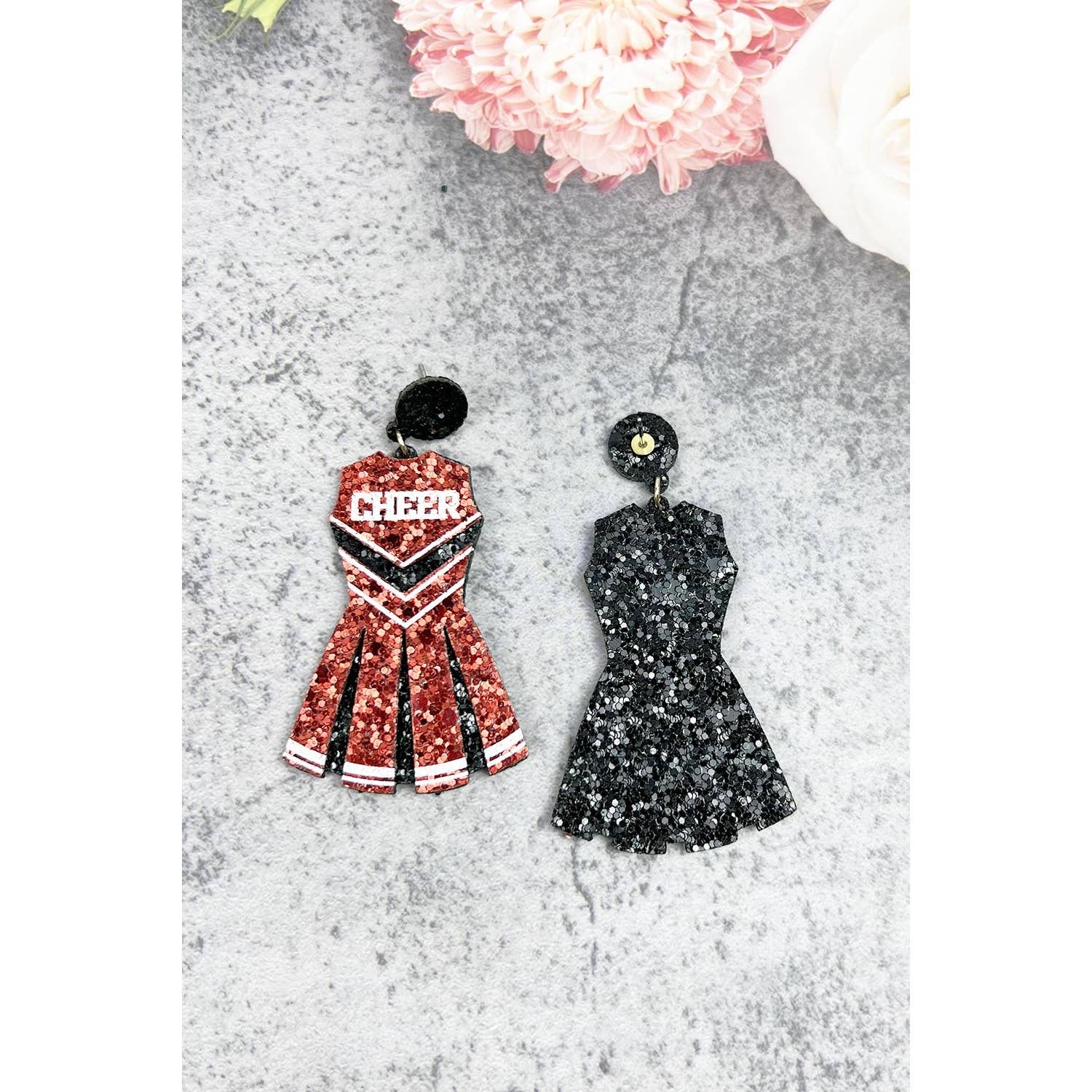 JHP Collection - Wholesale Dangle Earrings - GLITTER CHEERLEADER UNIFORM DROP POST EARRING17