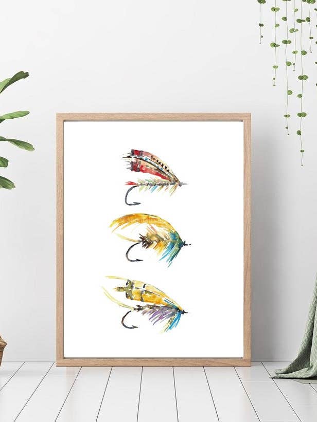 Stampa ad acquerello con esca per pesca a mosca per la vendita all'ingrosso da parte di Goodfairyart
