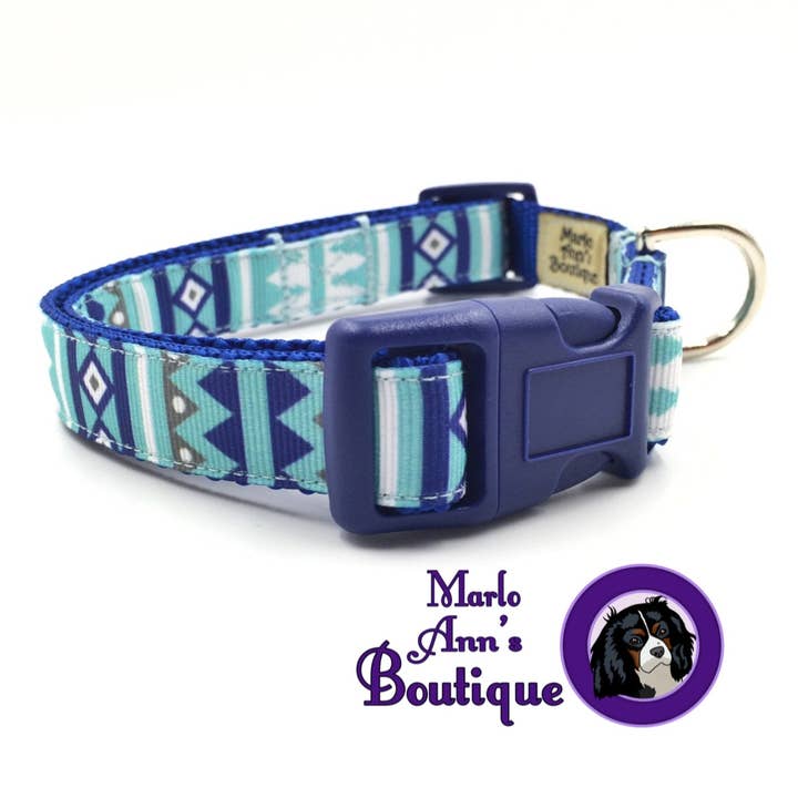 Blue Aztec Dog Collar for wholesale by Marlo Ann's Boutique
