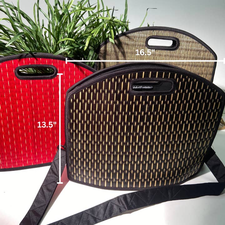 Woven Collapsible Large Chanratha Tote W/ Adjustable Strap for wholesale by Baskets of Cambodia