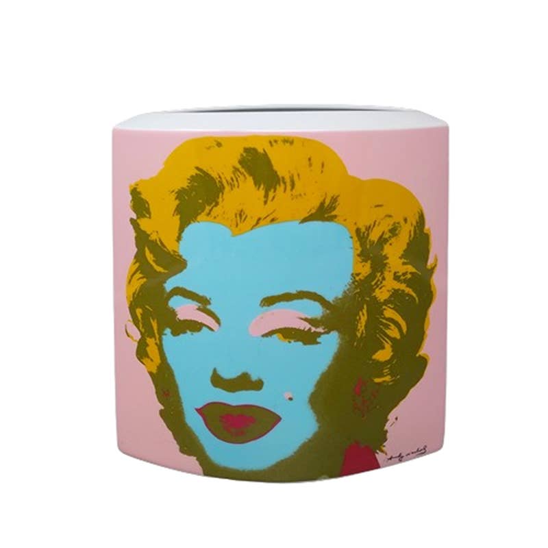 MadInteriorArt - Vendita all'ingrosso Vasi - Vaso Andy Warhol anni '90 per Rosenthal con sfondo rosa e blu, realizzato in Germania0