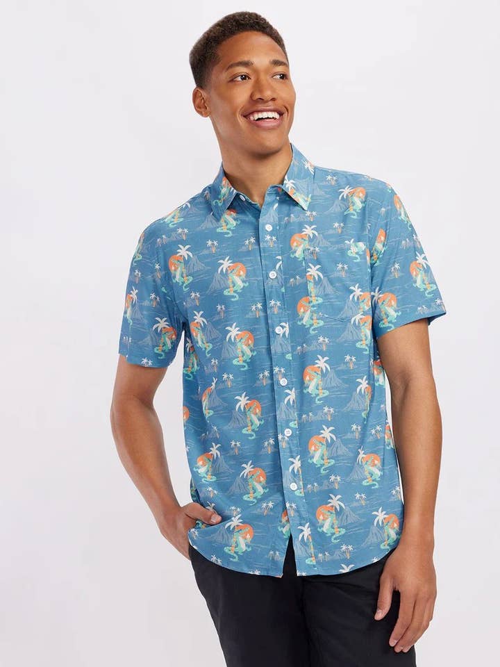 Tipsy Elves - Wholesale Button Down Shirt - Men's - Gator Flavor Hawaiian Shirt - Men's Fun Vacation Button Down