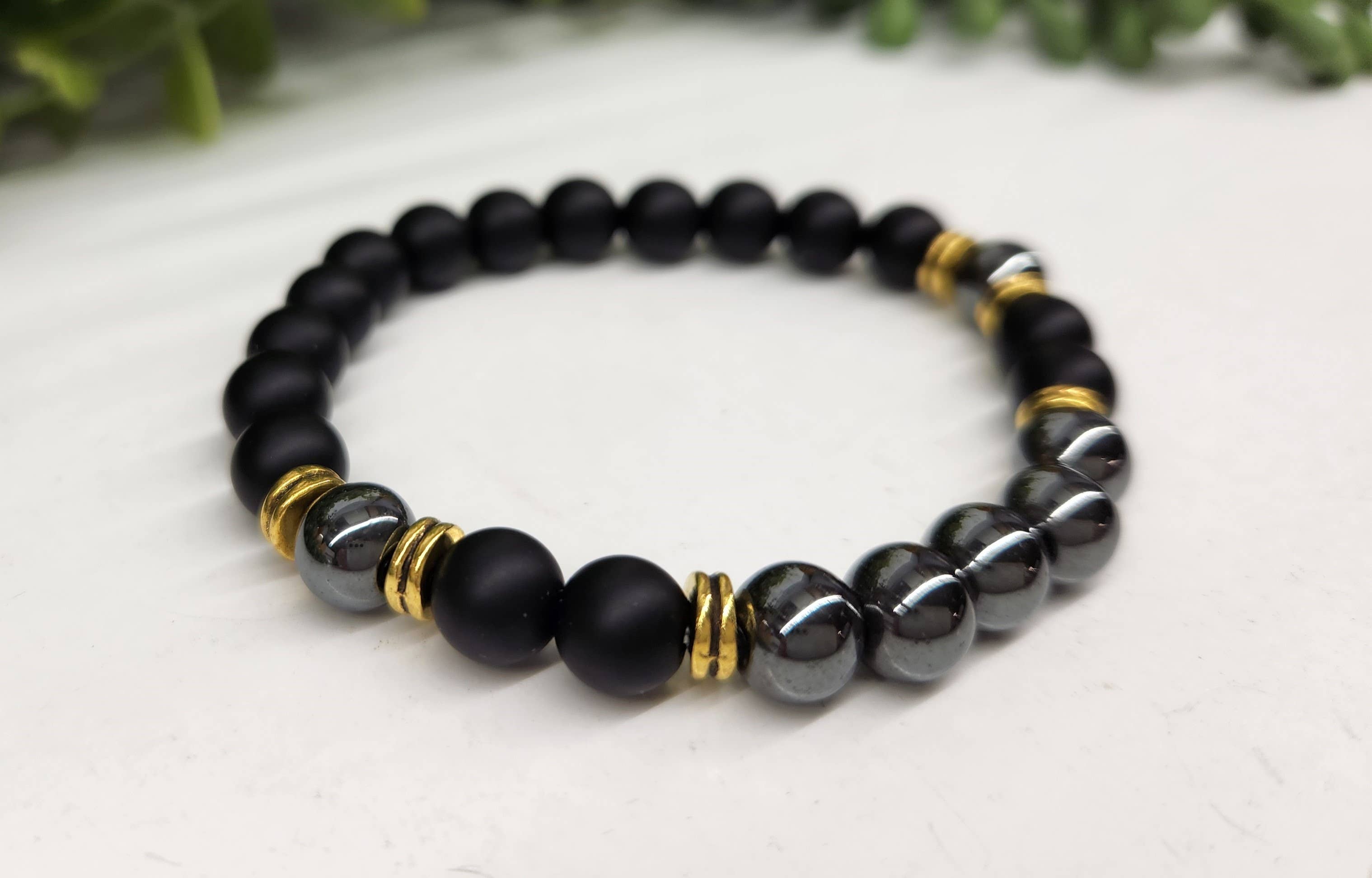 Meraki Gemstones - Wholesale Beaded Bracelet - GROUNDING/BALANCE - Black Obsidian-Matte/Hematite Bracelet4