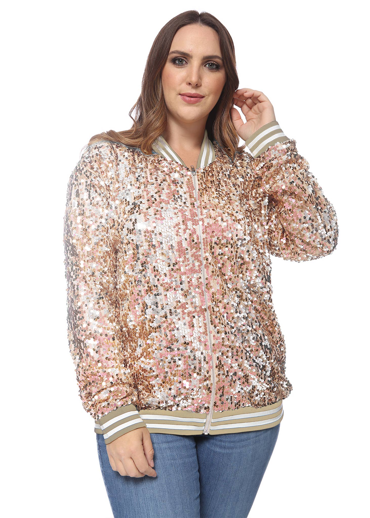 Anna Kaci Wholesale - Wholesale Bomber Jacket - Women's - Plus Size Sequin Bomber Jacket33