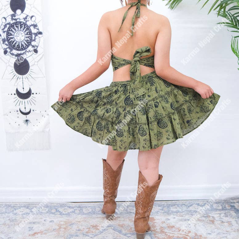 Karma Nepal Crafts – Engroshandel Top- og nederdelsæt - Dame – Flowy Mushroom Skort med Halter Topsæt11