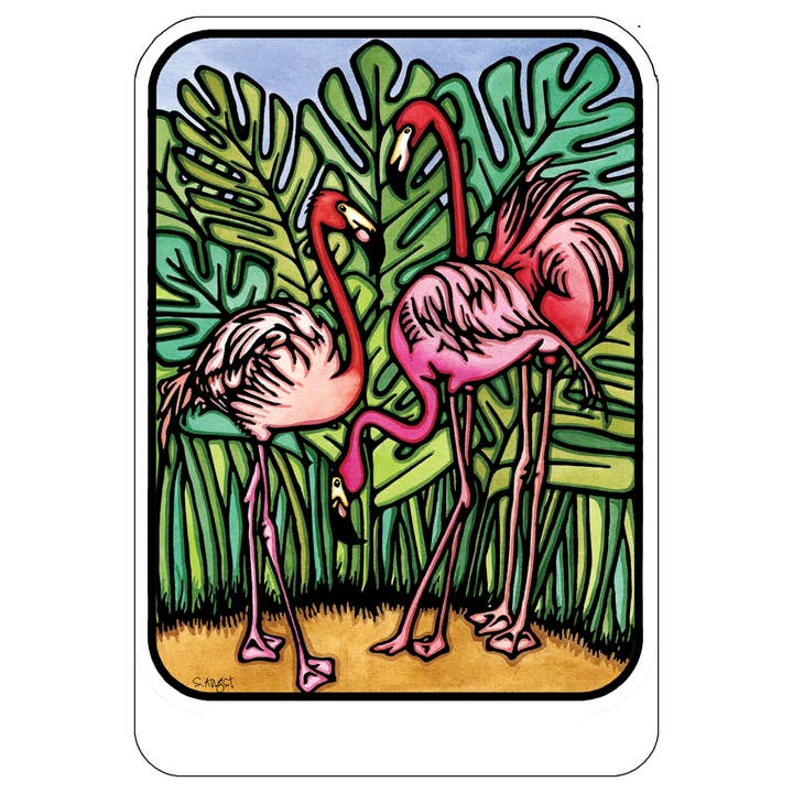 Name Dropped Sticker - Flamingos for wholesale by Sarah Angst Art