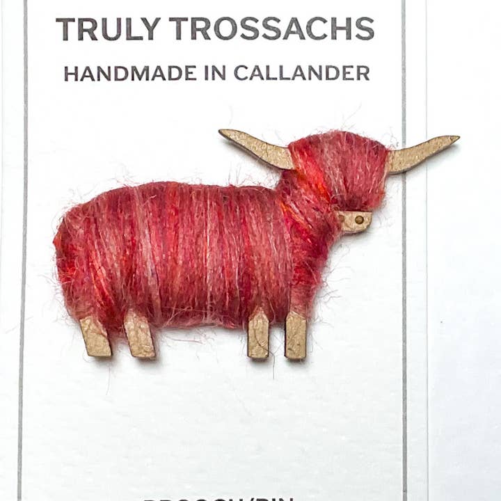 Highland Cow Brooch Pink Red Blends for wholesale by Truly Trossachs
