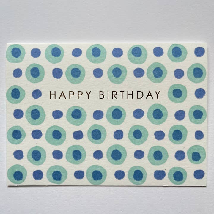 Happy Birthday Dots in Mint and Blue for wholesale by Takako Copeland