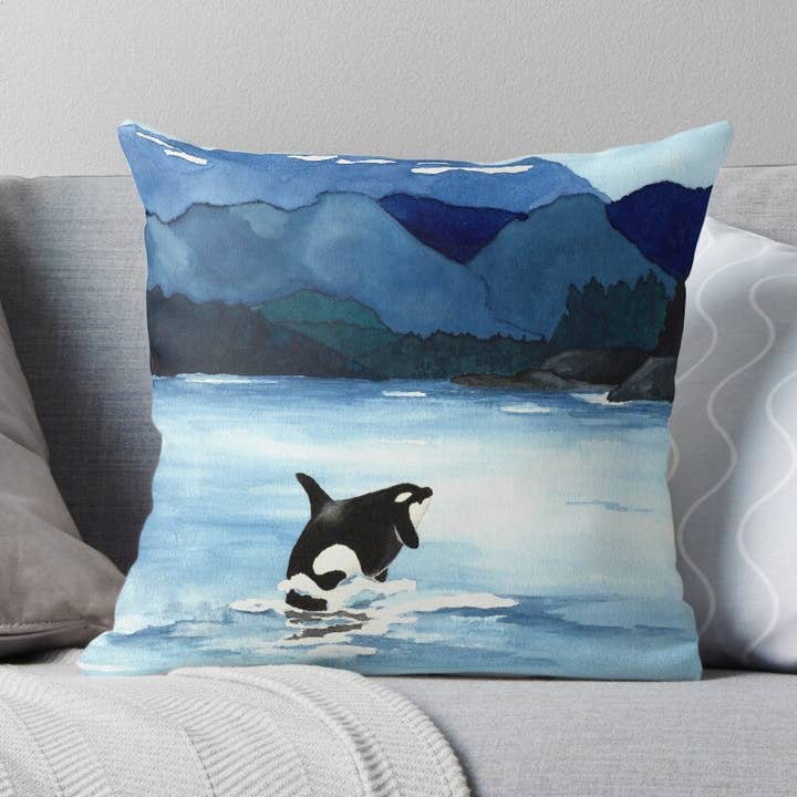 Orca Breach Decorative Pillow Cover for wholesale by Brazen Design Studio