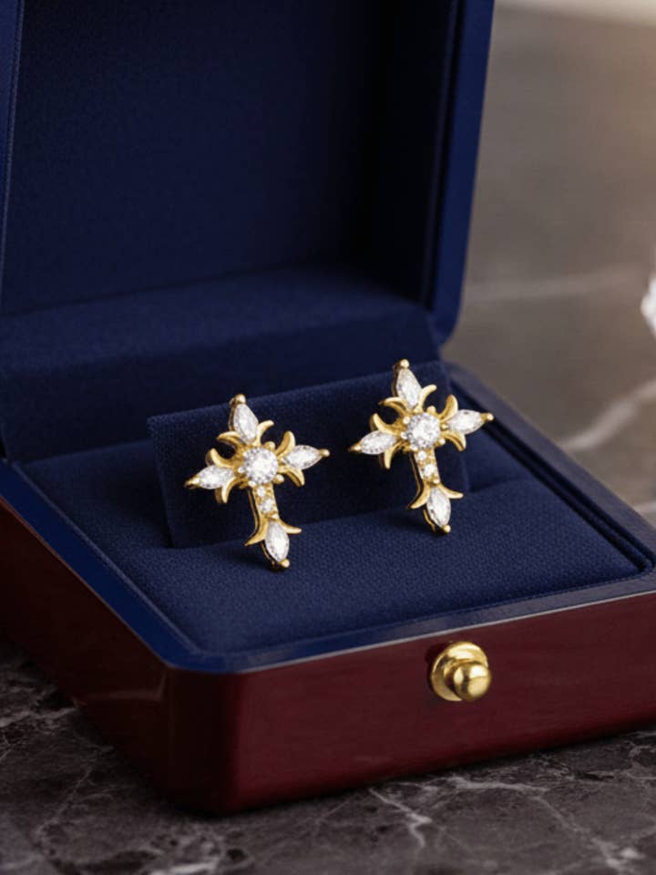 Zirkonia Kreuz Goldene Ohrringe-W für den Großhandel von Swaary